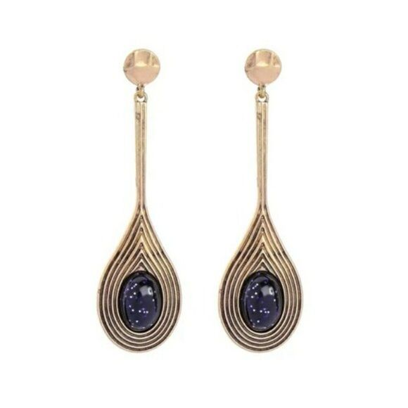 Blue Resin Rhinestone Vintage Gold Drop Dangle Statement Earrings - Picture 1 of 10